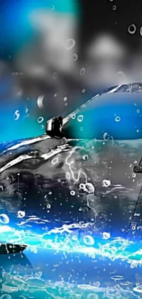 This high-contrast phone live wallpaper features a close-up of a car in a body of water, designed in a digital painting style