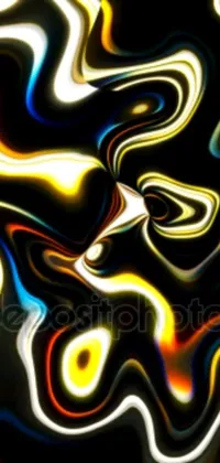 This live phone wallpaper features an abstract digital artwork with black background and swirling black and yellow colors