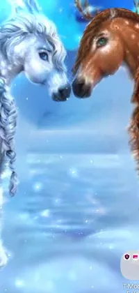 This horse live wallpaper features two horses standing next to each other in a digital rendering