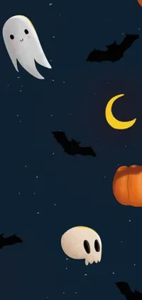 This phone live wallpaper boasts a playful pattern of ghosts, pumpkins, and bats that's perfect for Halloween