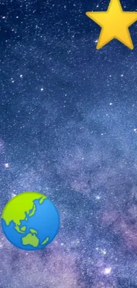 This phone live wallpaper showcases a stunning space scene featuring planet earth and a distant star, with twinkling galaxies and stars in the background