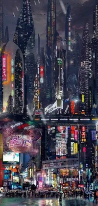 Discover an ultra-modern live wallpaper for your phone that transports you to a futuristic metropolis, with towering skyscrapers, neon lights, and pulsing energy