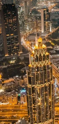 This phone live wallpaper offers a 4k vertical view of an Arabic city at night