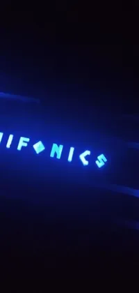 This phone live wallpaper showcases a neon sign in the dark glowing with vivid blue lights and a holographic bionics image, created using advanced holography technology