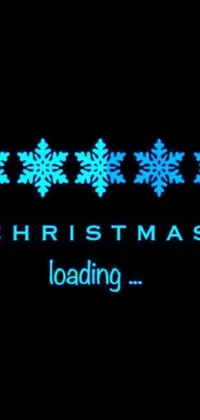 Get into the holiday spirit with this festive live wallpaper for your phone! Featuring a black background with blue snowflakes and the words "Christmas loading, front facing!!!!, 😭 🤮 💕 🎀, Christmas lights, movies playing, and countdown clock," this wallpaper is sure to bring a smile to your face
