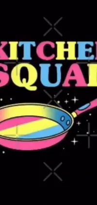 This phone live wallpaper features a trendy graphic of a t-shirt with the words "kitchen squad" and a colorful album cover, alongside an Instagram widget