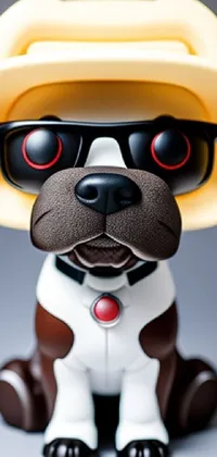 This phone live wallpaper showcases a toy dog adorned with a stylish hat and sunglasses