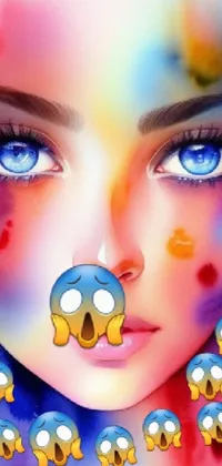 This phone live wallpaper features a stunning close-up of blue eyes in a pop surrealism style with an airbrush painting technique
