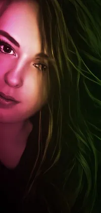 This phone live wallpaper displays a unique close-up digital painting featuring a person with long hair