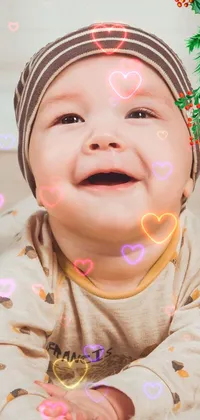 This cute live wallpaper showcases a baby lying on a cozy, white rug