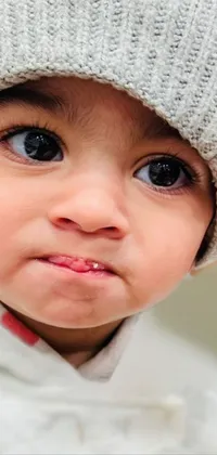 This phone live wallpaper features an intense close-up of a child wearing a hat