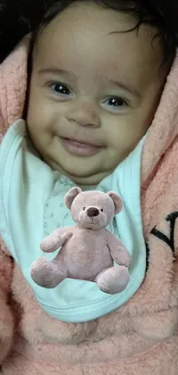 Bring some cute charm to your phone background with a live wallpaper featuring a baby, a teddy bear, and a stroller