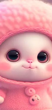This phone live wallpaper features a digitally rendered close-up of a stuffed animal wearing a pink coat, trending on cg society