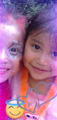 Enhance your phone's home screen with a stunning live wallpaper that features two young girls with captivating face paint
