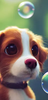 This delightful phone live wallpaper captures the cute expression of a dog with beautiful, big, realistic eyes