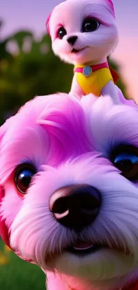 Add a fun and playful touch to your phone with this furry live wallpaper! The ambient occlusion rendering captures the details of the cute dog wearing a toy on its head