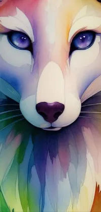 This live wallpaper depicts a striking painting of a fox with bright blue eyes