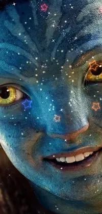 This live wallpaper for your phone features a close-up of a person with captivating blue makeup