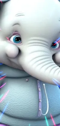 This phone live wallpaper features a cartoon elephant wearing a blue jacket and purple shoes