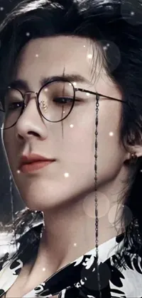 This live phone wallpaper features a highly detailed portrait of an androgynous character wearing glasses and a stylish neck chain