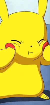 This live phone wallpaper features a close-up of an anime-style Pikachu with its eyes closed