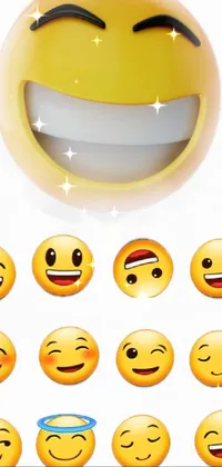 This phone live wallpaper features a colorful group of smiley faces with unique expressions, accompanied by a picture and night light
