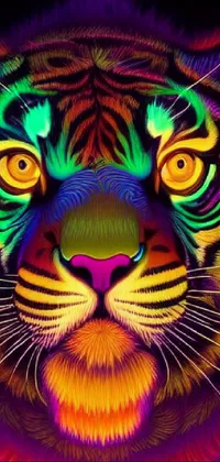 This tiger live wallpaper features a close-up of a tiger's face on a black background