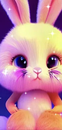 This live wallpaper depicts a charming cartoon bunny sitting on a vibrant pink surface