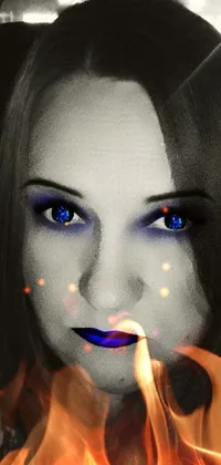 This live wallpaper features a captivating black and white portrait of a woman, with striking blue eyes, complemented by colorized neon blue highlights