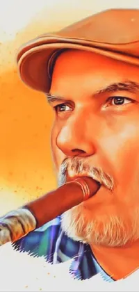 This phone live wallpaper showcases a compelling portrait of a man with a cigar in his mouth