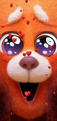 Looking for a fun and cute live wallpaper for your phone? Check out this digital rendering of a furry fox-like teddy bear with big eyes! The orange head and white ears and nose have a realistic quality, while the blurred background draws the focus to the adorable details of the bear's face