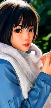 This live wallpaper showcases a close-up of a person wearing a scarf in stunning detail