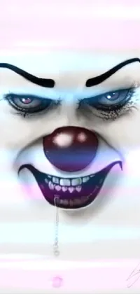 Looking for an eerie and haunting live wallpaper for your phone? Look no further than this digital artwork of a creepy clown! With large red eyes and a lascivious grin, this clown's face is sure to send chills down your spine