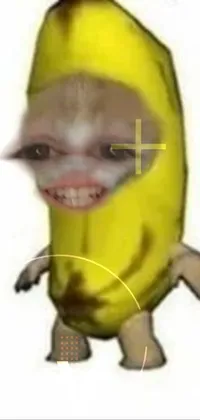 This phone live wallpaper features a close-up of a person dressed in a bright yellow banana costume