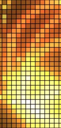 This phone live wallpaper features an eye-catching mosaic tile design in shades of orange and yellow, with geometric shapes adding depth to the background