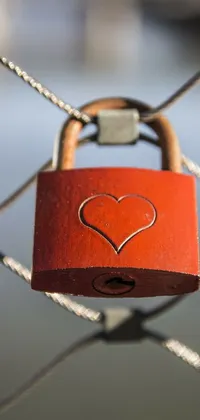 This stunning live phone wallpaper features a red padlock with a heart design, set against a brown and silver background