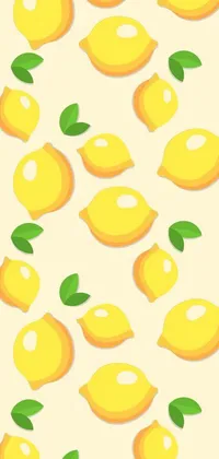 This iPhone live wallpaper features a stunning vector art design of lemon fruits with green leaves