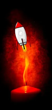 This phone live wallpaper displays a close up of a lit candle with a rocket on top, designed with a futuristic concept art style featuring sleek lines and bold colors
