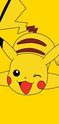 Looking for a lively and dynamic live wallpaper for your phone? Look no further than this electrifying pikachu wallpaper! This vector art piece features a close-up of Pikachu on a bright yellow background, with shock art and colored lineart in red, yellow, and black that parodies electric circuits