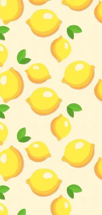 This live phone wallpaper showcases yellow lemons with green leaves on a soft yellow background, creating a refreshing and organic design