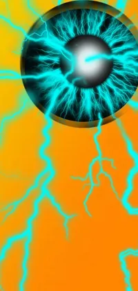 This phone live wallpaper features a shocking depiction of a blue eye illuminated by vibrant orange lightning bolts