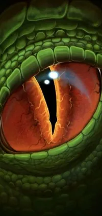This lively phone wallpaper boasts a hyper-realistic, airbrushed image of a fierce green dragon's eye