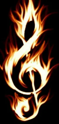 Discover an electrifying phone live wallpaper featuring an eye-catching treble symbol ablaze in flames set against a sleek black background