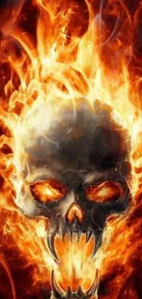 Looking for an edgy and rebellious live wallpaper for your phone? Check out this stunning design featuring a skull on fire against a black background