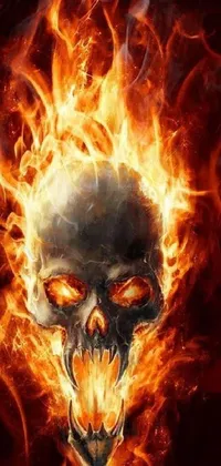Looking for a striking live wallpaper to turn up the heat on your phone? Check out this stunning digital art piece that features a skull in flames set against a black background