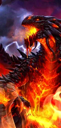 Behold the mesmerizing live wallpaper for your mobile screen featuring a fearsome fire-breathing dragon from fantasy art, featuring a stunning "Hearthstone-style" design that will leave you spellbound
