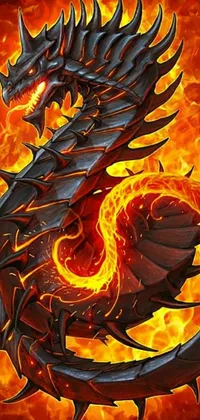 Discover a captivating and highly detailed phone live wallpaper featuring a fierce dragon against a blazing fire background