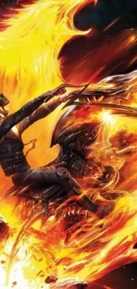 This <a href="/">animated phone wallpaper</a> depicts a fiery motorcycle with a rider brandishing a whip, adding excitement to any screen