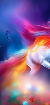 Looking for a mesmerizing live phone wallpaper that will transport you to a world of magic and fantasy? Look no further than this incredible digital art piece! Featuring a beautiful unicorn that is flying through the air with flames of vivid colors, this stunning live wallpaper will bring a smile to your face every time you look at your phone