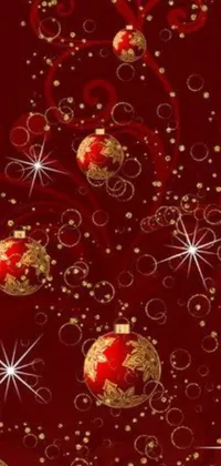 This phone live wallpaper features a stunning digital rendition of a Christmas tree adorned with red and gold ornaments, creating a cozy and festive ambiance on your phone screen